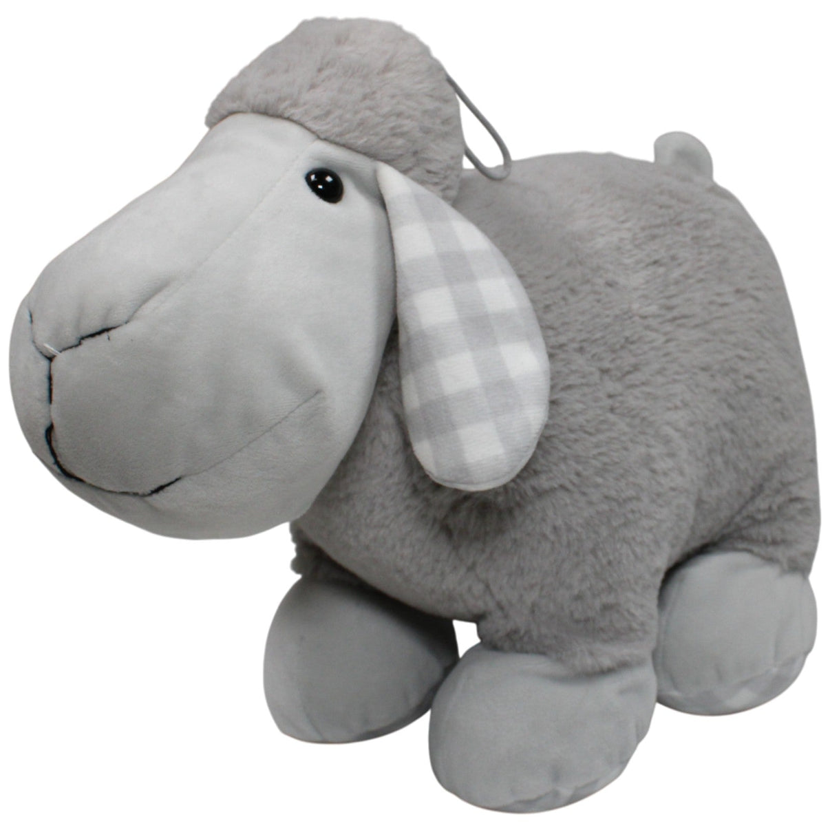 123000017041 Unbekannt Graues Schaf mit karierten Ohren, stehend Kuscheltier Kumpel Leo 32cm Gebraucht Grau