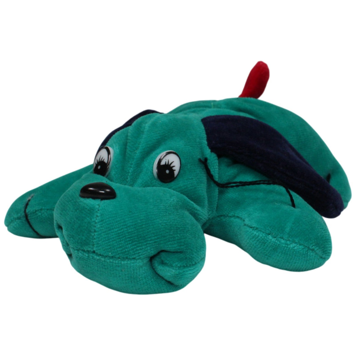 123000017062 Heunec Dunkelgrüner liegender Hund mit Schlappohren Kuscheltier Kumpel Leo 17cm _Vintage_ Gebraucht