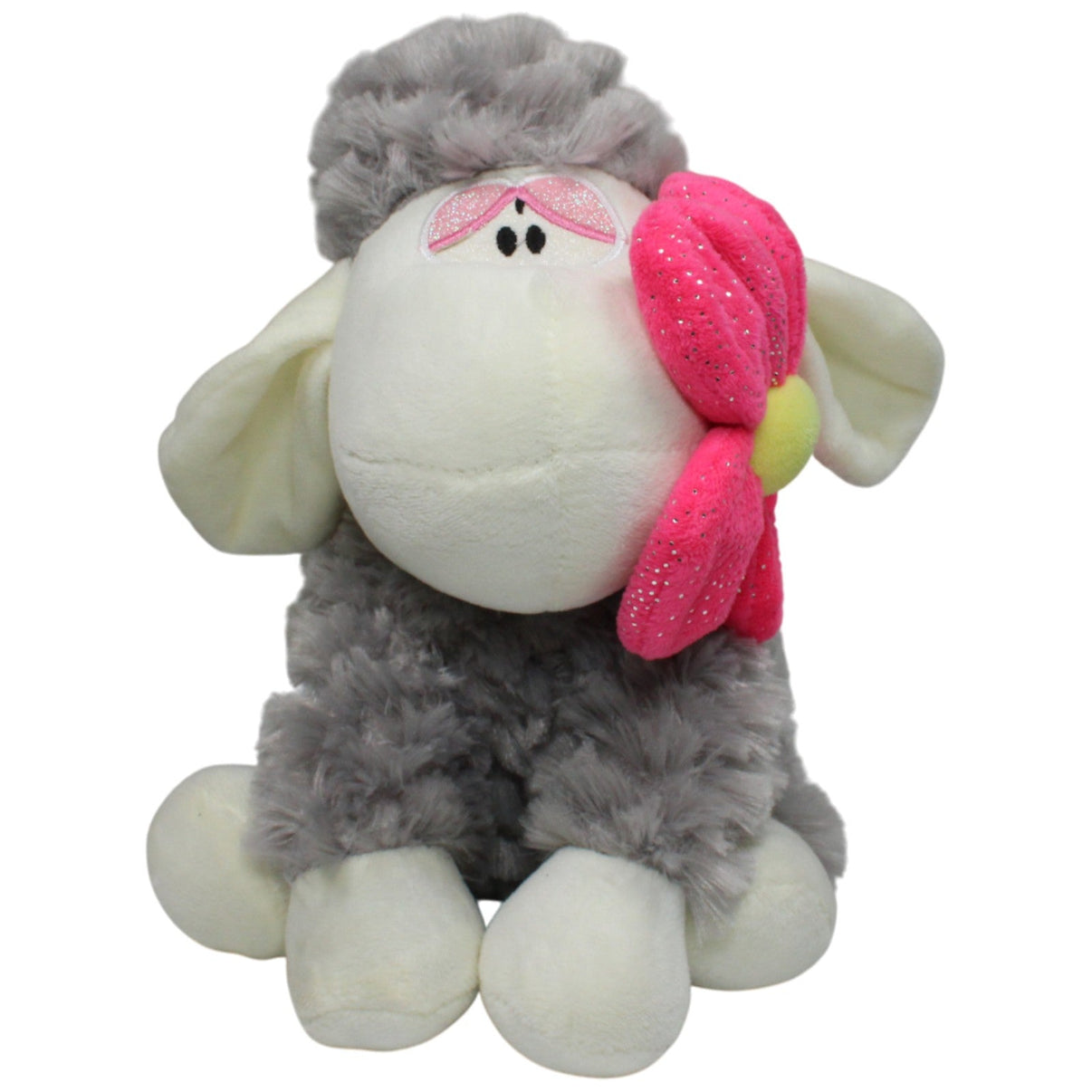 123000017074 FLOTI Flos Toys, sitzendes graues Schaf mit Blume im Mund Kuscheltier Kumpel Leo 26cm Gebraucht Grau