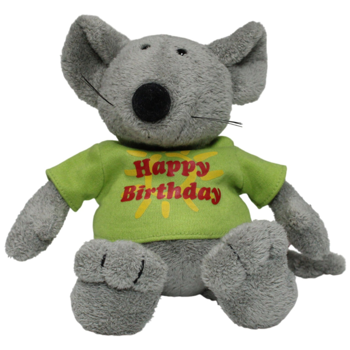 123000017101 NICI Maus mit Shirt "Happy Birthday" Kuscheltier Kumpel Leo 21cm Gebraucht Grau