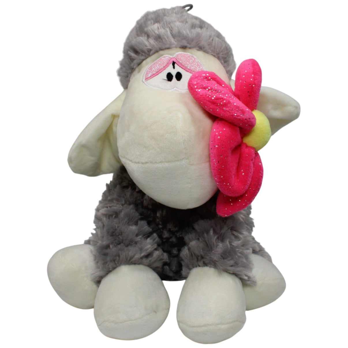 123000017120 FLOTI Flos Toys, sitzendes graues Schaf mit Blume im Mund Kuscheltier Kumpel Leo 35cm Gebraucht Grau