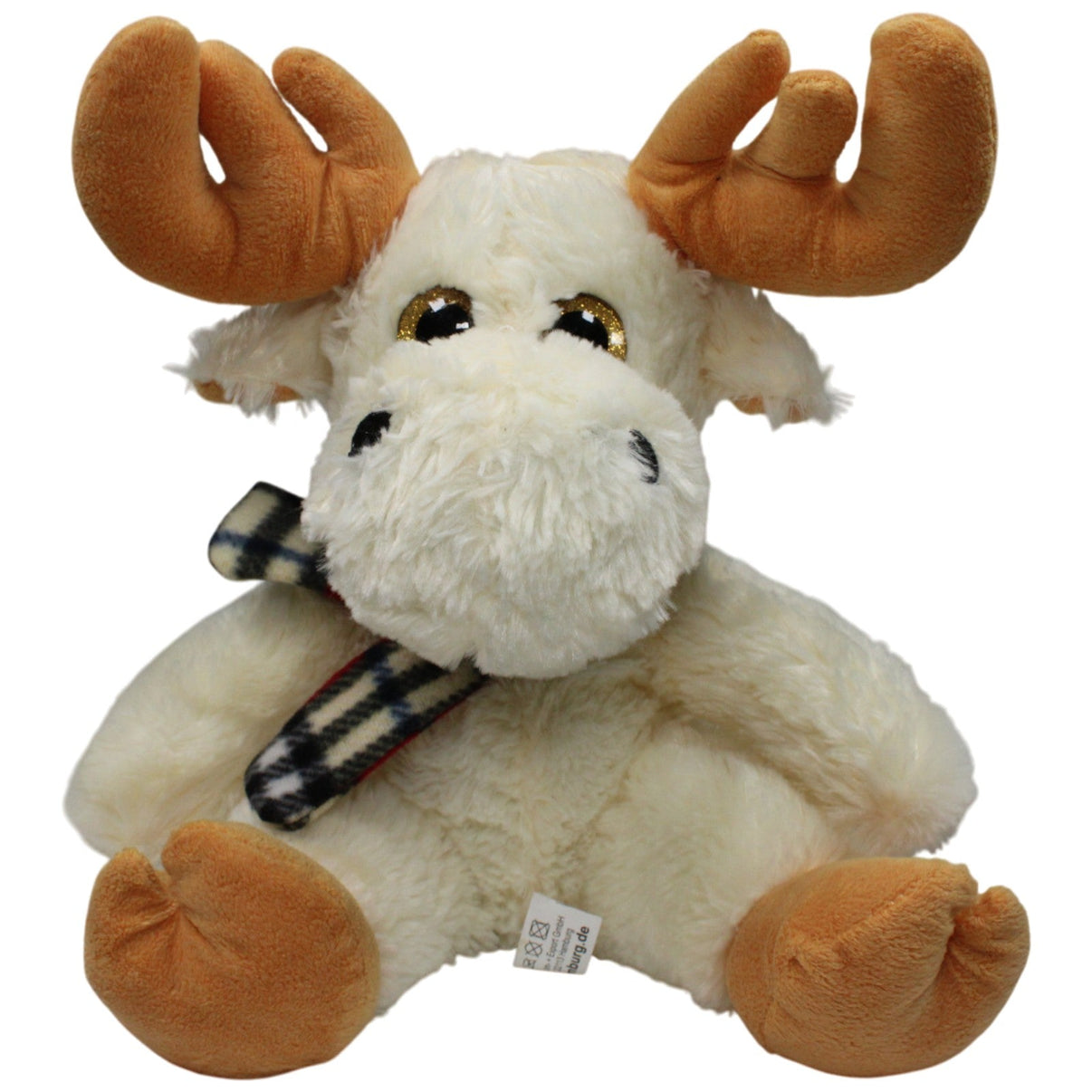 123000017155 Krüger & Gregoriades Großer Elch mit Glitzeraugen & Schal, sitzend Kuscheltier Kumpel Leo 35cm Braun Gebraucht