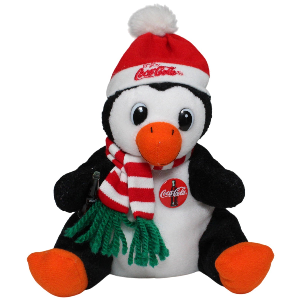 123000017163 Unbekannt Coca Cola Pinguin mit Flasche & Schal, sitzend Kuscheltier Kumpel Leo 18cm Gebraucht Kuscheltier