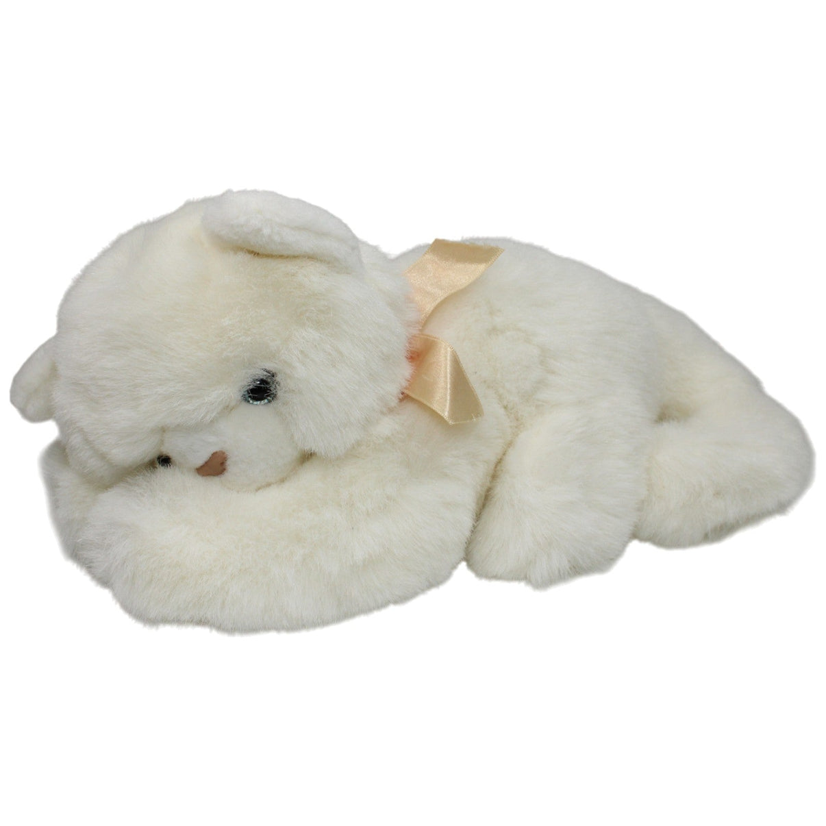 123000017176 Teddy - Hermann Weiße Katze mit Schleife, liegend Kuscheltier Kumpel Leo 34cm Gebraucht Kuscheltier