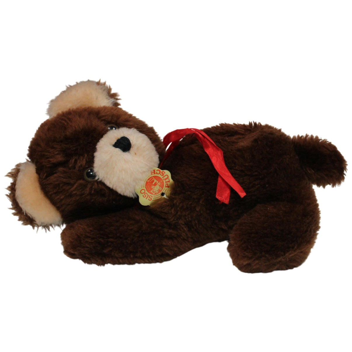 123000017272 Siso Liegender Bär mit roter Schleife Kuscheltier Kumpel Leo 25cm Beige Braun