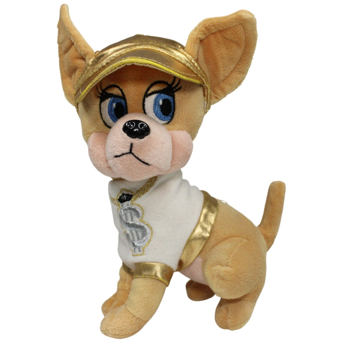 123000017346 Unbekannt Chihuahua mit goldener Kleidung Kuscheltier Kumpel Leo 29cm Beige Gebraucht