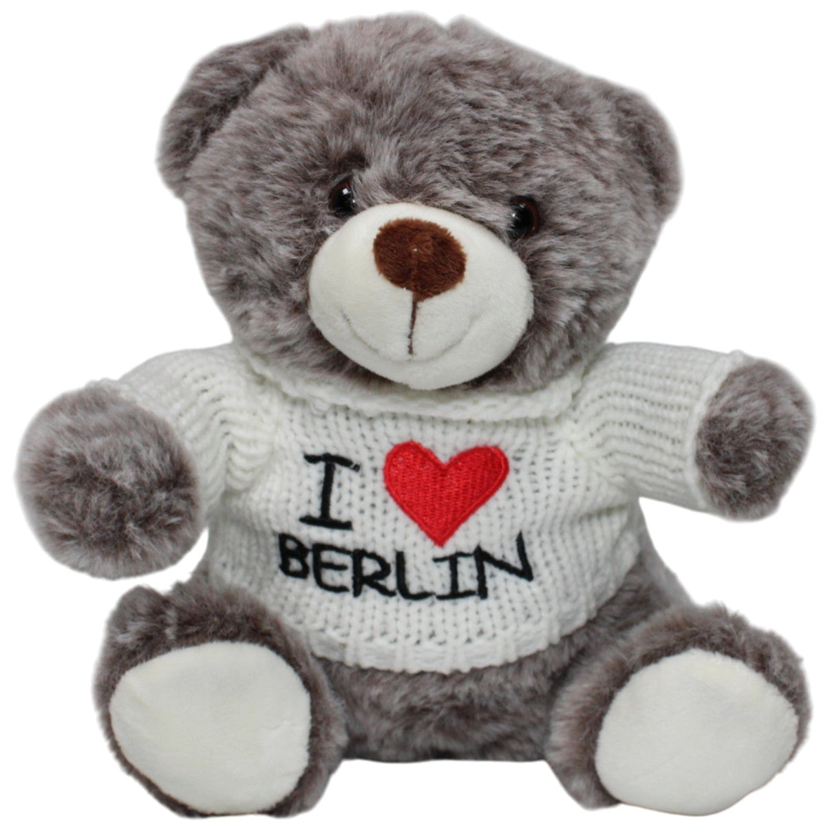 123000017387 MAX. 2001 Merchandising Sitzender grauer Bär mit "I Herz BERLIN" Pullover Kuscheltier Kumpel Leo 21cm Gebraucht Grau