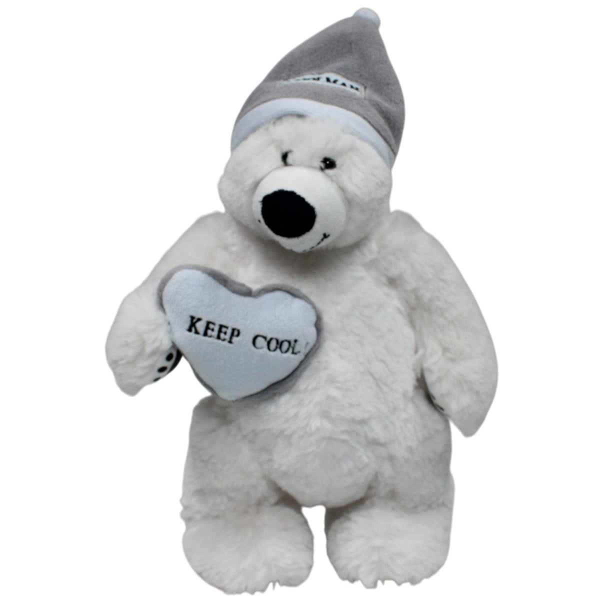 123000017475 Uni - Toys Eisbär mit Mütze "COOLMAN & Herz "KEEP COOL!" Kuscheltier Kumpel Leo 25cm Gebraucht Grau