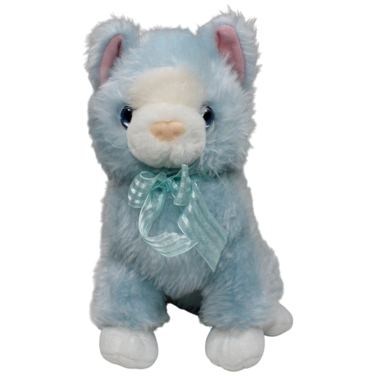 123000017501 GAMPI Blaue Katze mit Schleife, sitzend Kuscheltier Kumpel Leo 24cm Blau Gebraucht
