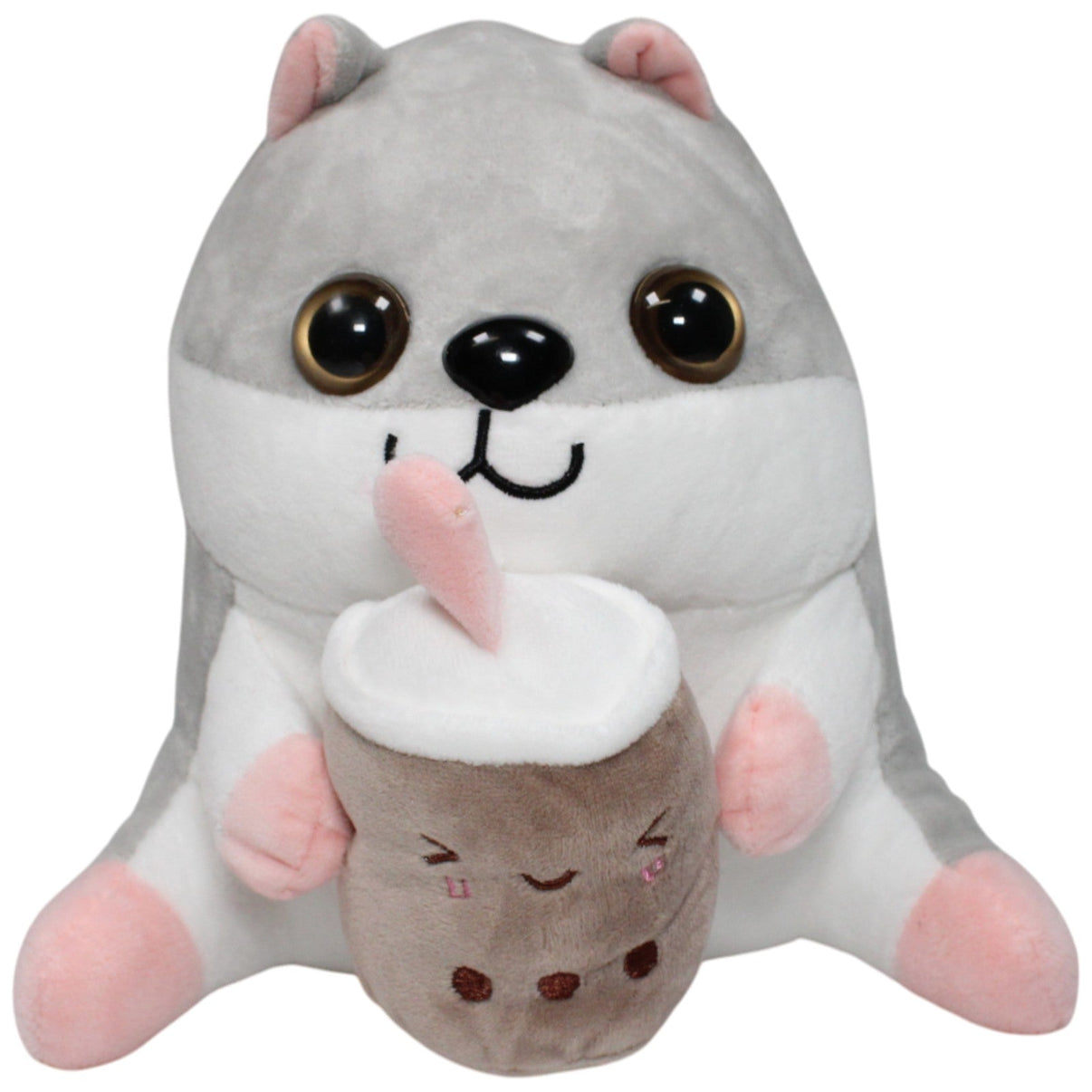 123000017505 Korbien Süßer grauer Hamster mit Bubble - Tea Kuscheltier Kumpel Leo 20cm Gebraucht Grau