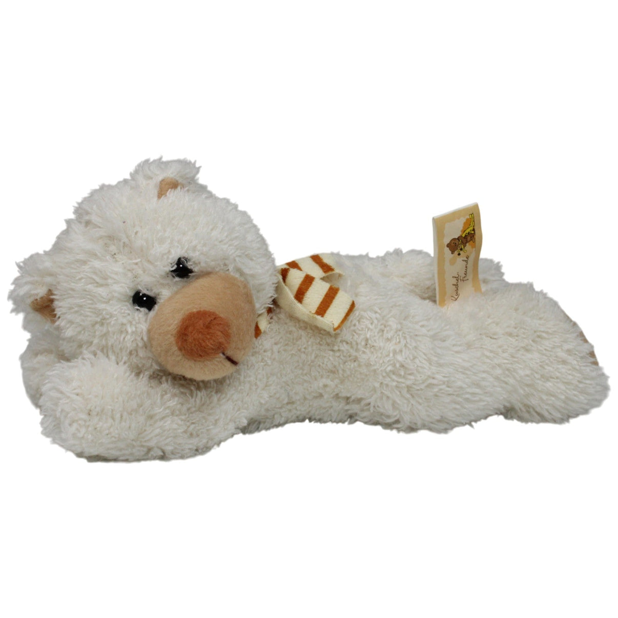 123000017533 TEDI Kuschel - Freunde, liegender Teddybär mit Schal Kuscheltier Kumpel Leo 26cm Beige Braun