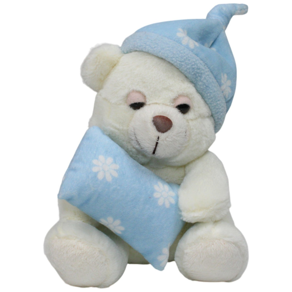 123000017806 Hans Polster Süßer heller Teddy mit Schlafmütze und Kissen Kuscheltier Kumpel Leo 23cm Beige Blau
