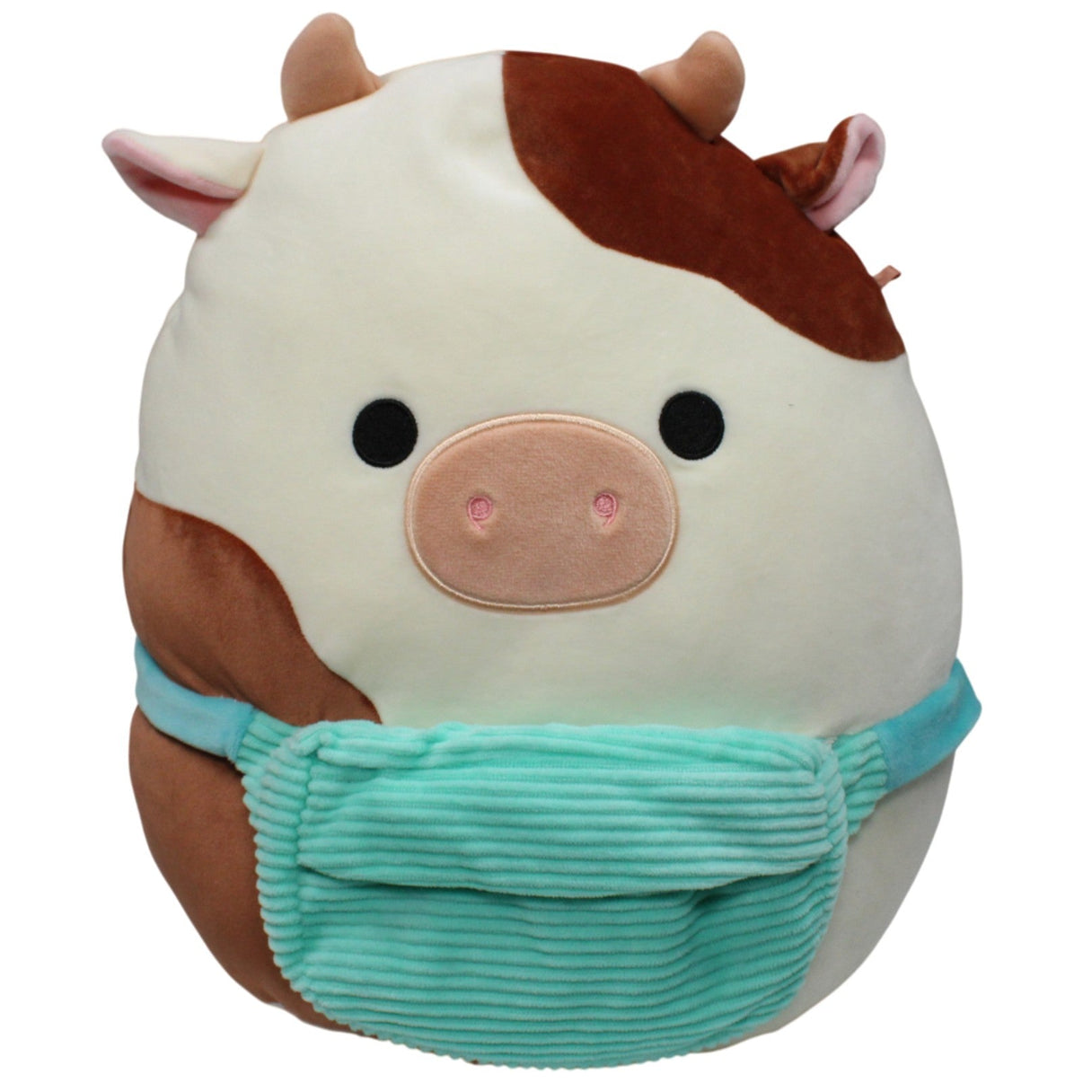 123000017845 Kellytoy Squishmallows, große Kuh Ronny mit Bauchtasche Kuscheltier Kumpel Leo 35cm Blau Braun