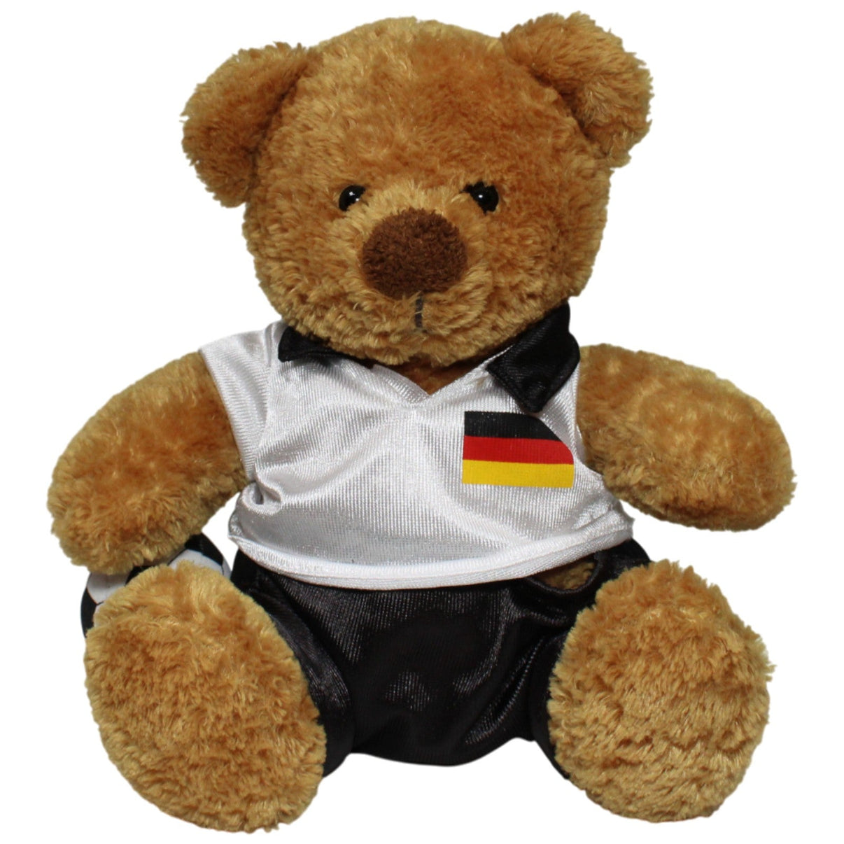 123000017925 Quelle Teddybär mit Fußalltrikot & Ball, sitzend Kuscheltier Kumpel Leo 20cm _Vintage_ Braun
