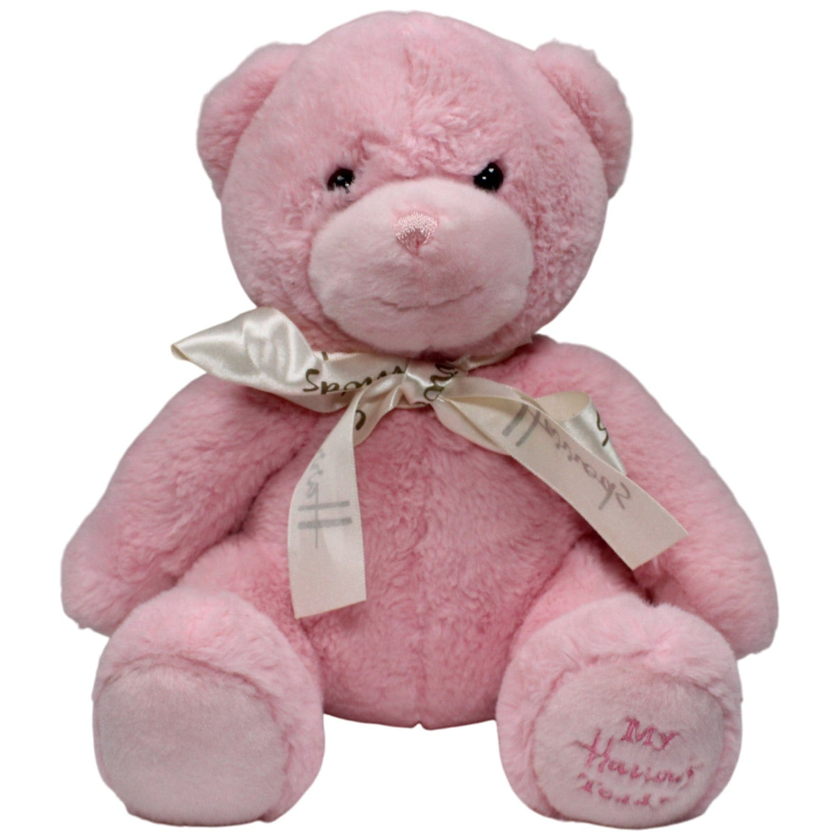 123000018135 Harrods Hübscher rosa Teddybär mit Schleife, sitzend Kuscheltier Kumpel Leo 27cm 367cm Beige