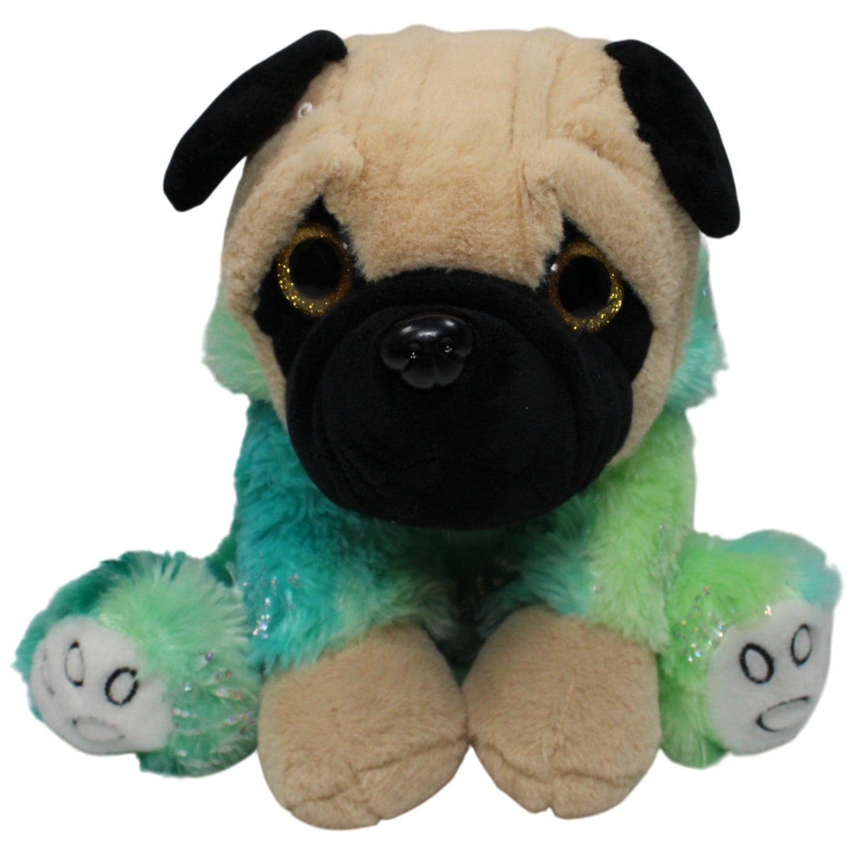 123000018143 Morgenroth Süßer Mops mit Glitzeraugen & grüner Kleidung Kuscheltier Kumpel Leo 30cm Beige Blau