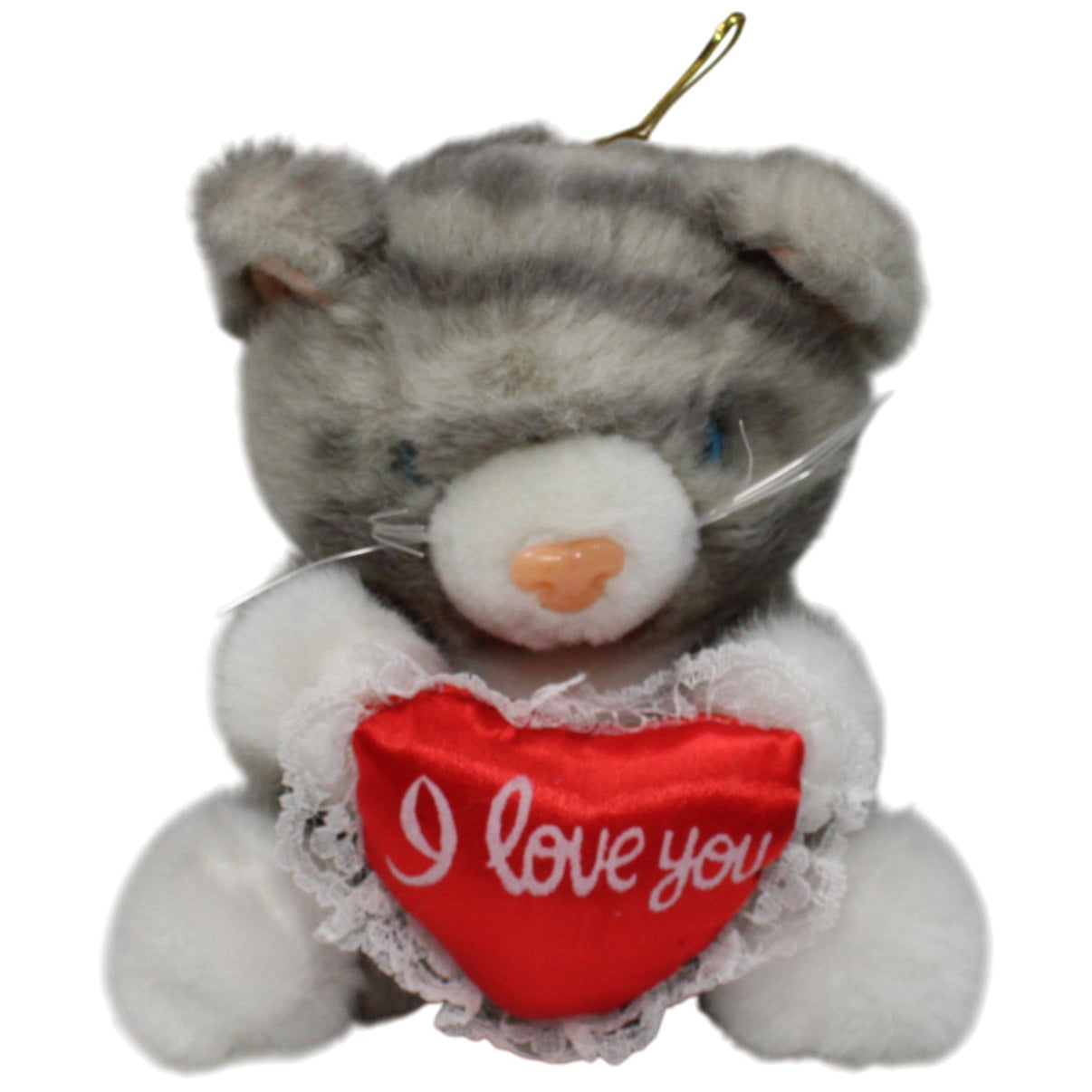 123000018151 Braun Süße graue Katze mit Herz "I love you" Kuscheltier Kumpel Leo 15cm _Vintage_ ebay - stofftiere