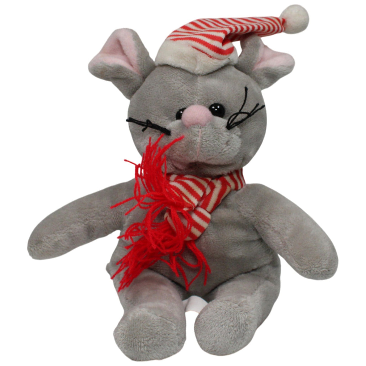 123000018153 Unbekannt Graue Maus mit gestreifter Zipfelmütze & Schal Kuscheltier Kumpel Leo 20cm ebay - stofftiere Gebraucht