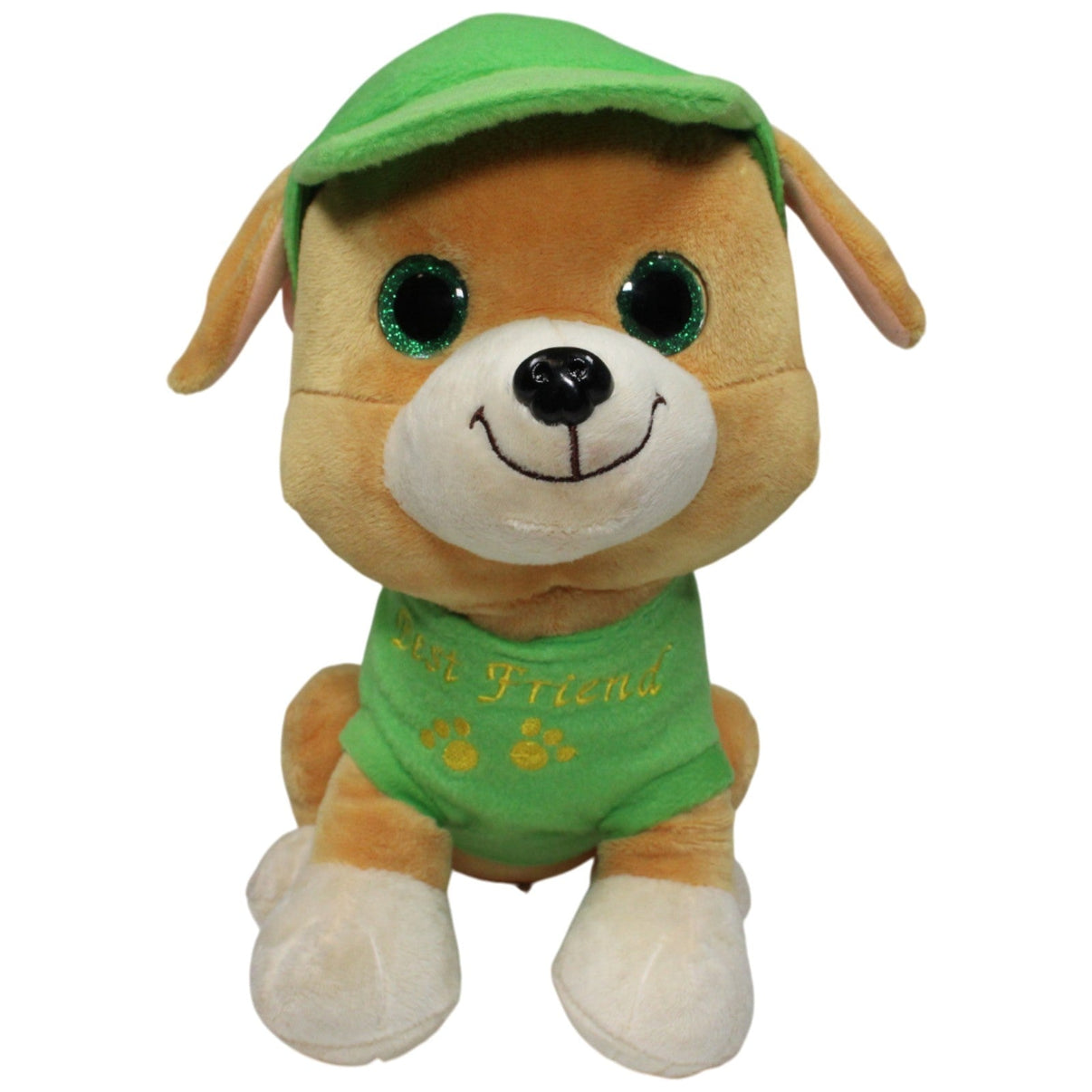 123000018262 FLOTI Flos Toys, Hund mit grüner Kleidung "Best Friend" Kuscheltier Kumpel Leo 30cm Beige Braun