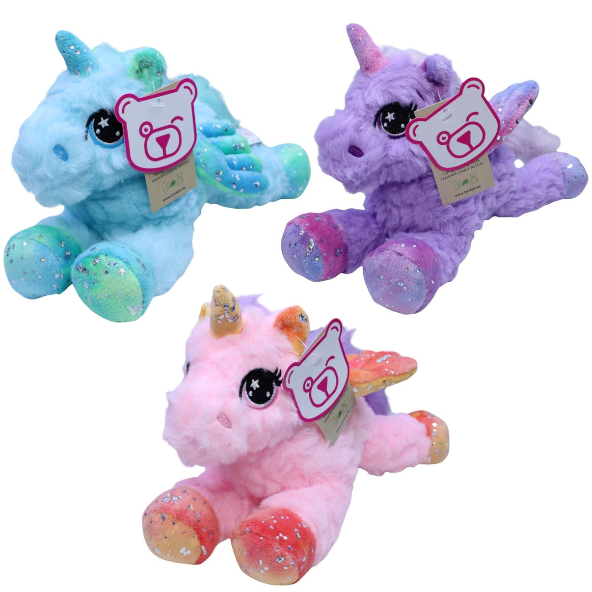 123000018837 Landahl & Baumann 3er - Set Einhorn mit Flügel & Glitzer Kuscheltier Kumpel Leo 25cm Blau ebay - neu - stofftiere