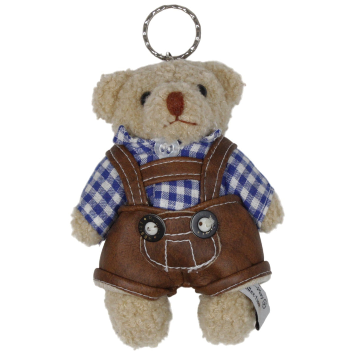 123000019024 Frie - play Collection Teddy mit blau - kariertem Hemd und Lederhose Schlüsselanhänger Kumpel Leo 13cm Beige Blau