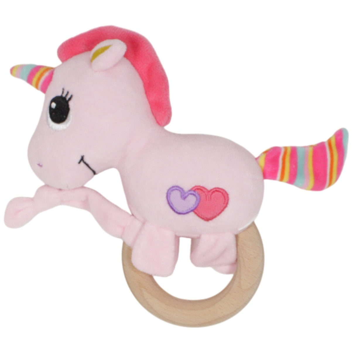 123000019045 Unbekannt Rosa Einhorn mit Holzring Greifling mit Rassel Kumpel Leo 19cm ebay - baby - sonstiges Einhorn