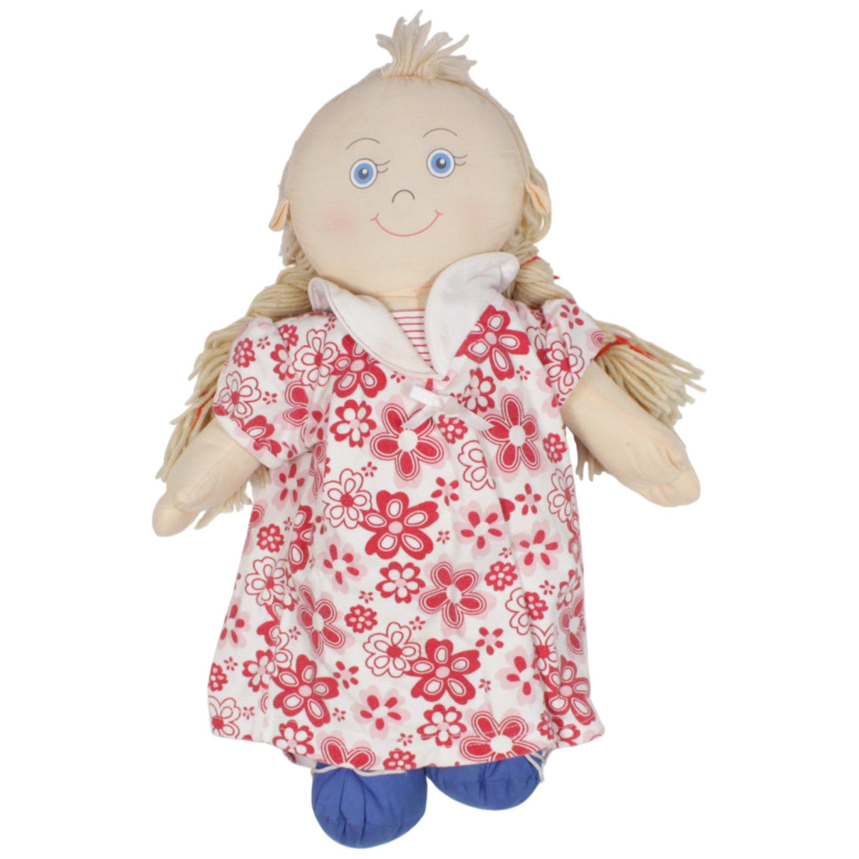 123000019096 Tchibo XL Blonde Puppe mit Blumenkleid Stoffpuppe Kumpel Leo 45cm _Vintage_ Beige