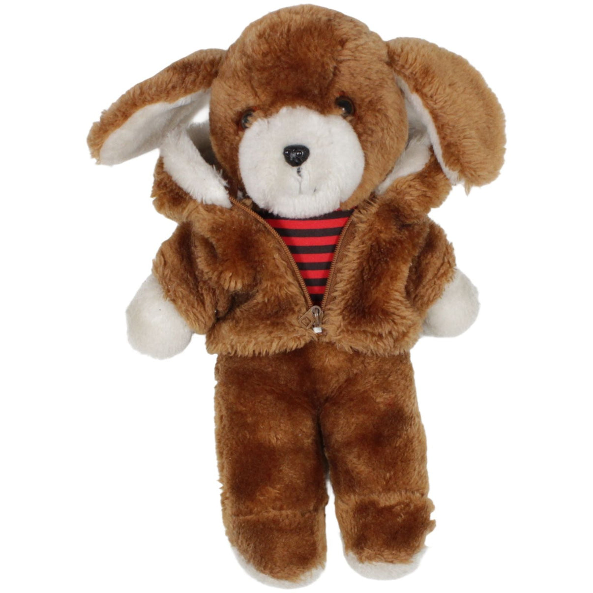 123000019288 AVON Welpe mit Kapuzenjacke & gestreiften Shirt Puppe Kumpel Leo 1990 33cm _Vintage_