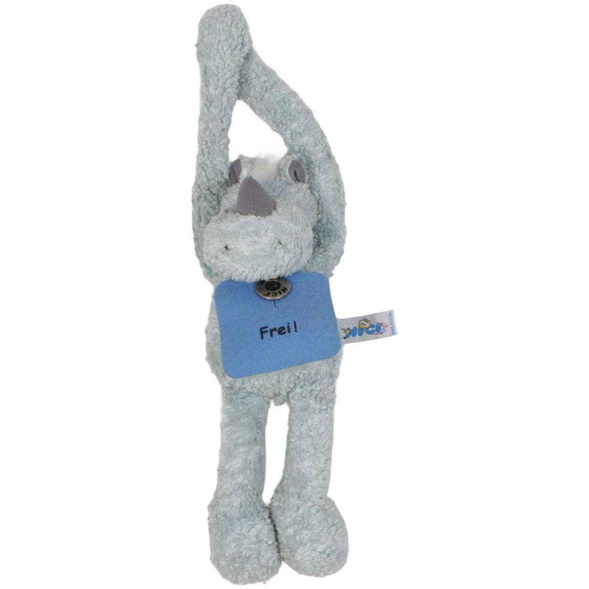 123000019318 NICI Hellgraues Nashorn mit blauem Schild Türhänger Kumpel Leo 35cm _Vintage_ ebay - dekokissen