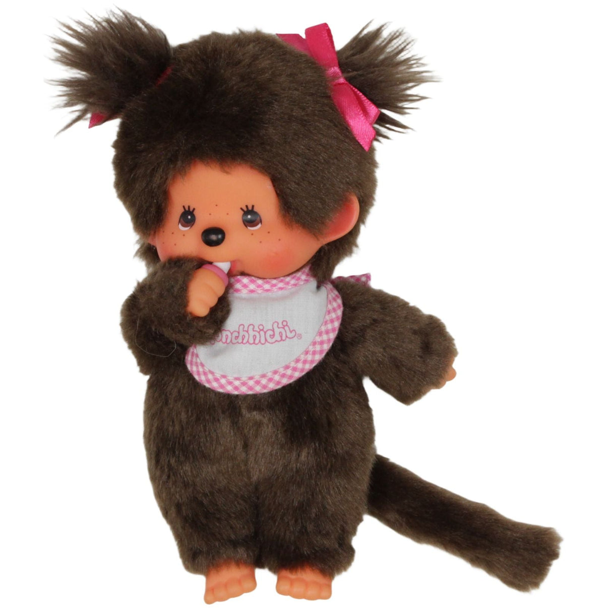 123000019459 Sekiguchi Monchhichi, Mädchen mit Zöpfen & Latz Kuscheltier Kumpel Leo 20cm Braun ebay - stofftiere