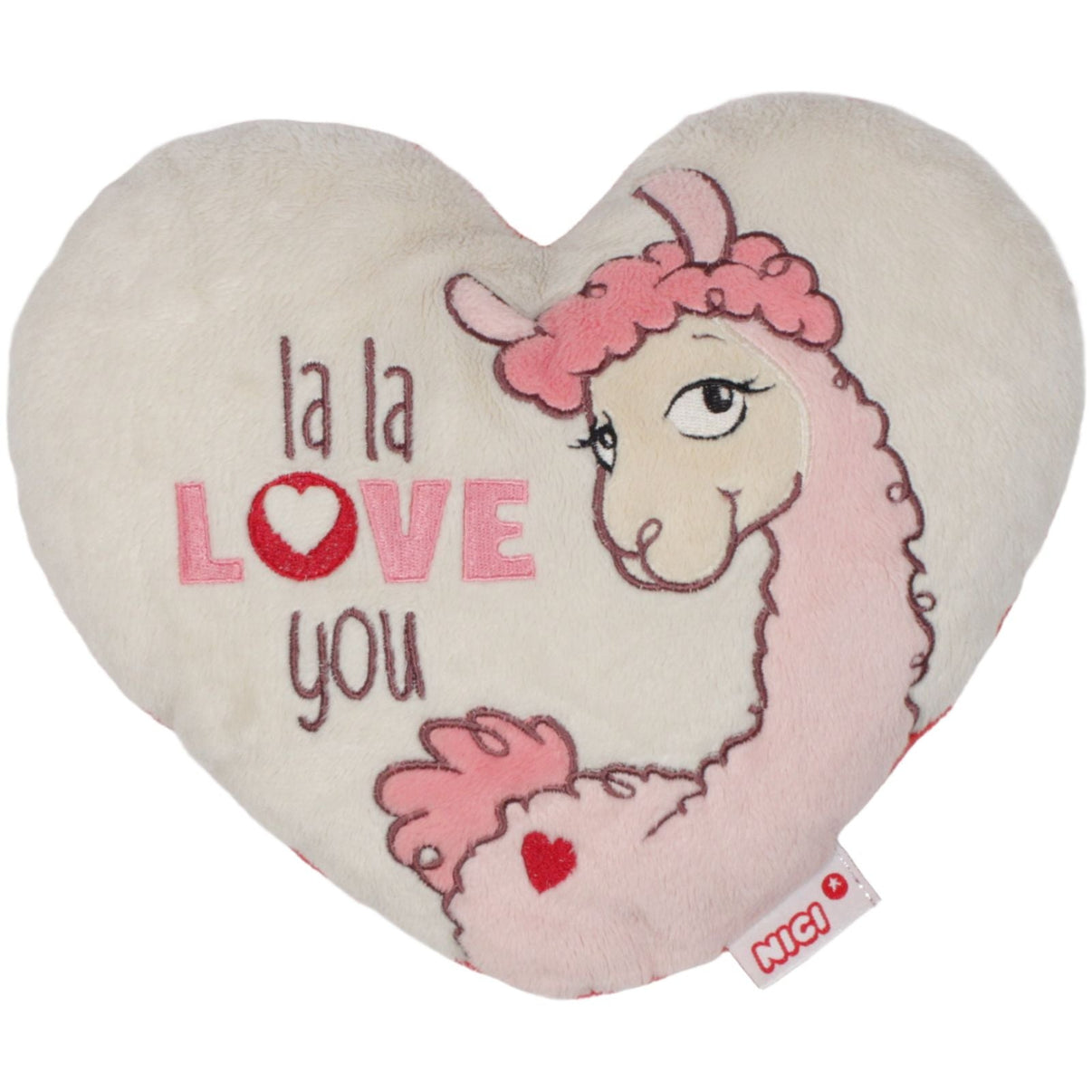 123000019613 NICI Herz mit Lama "la la LOVE you" Formkissen Kumpel Leo 21cm 25cm Beige