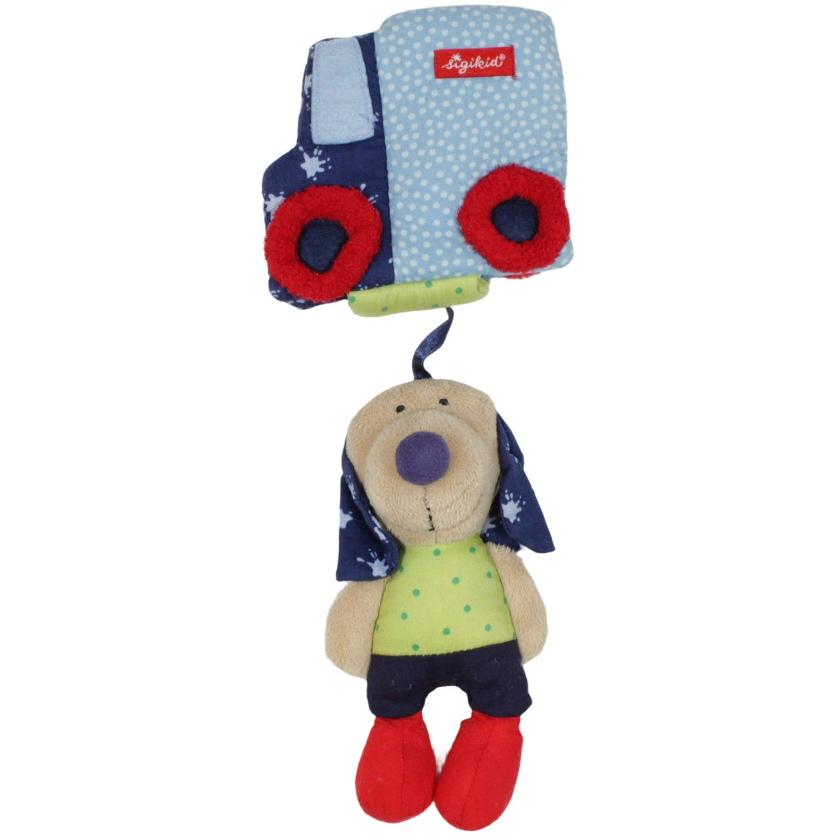 123000019658 Sigikid Hund mit Auto, blau Aufhänger Kumpel Leo 11cm 15cm Aufhänger