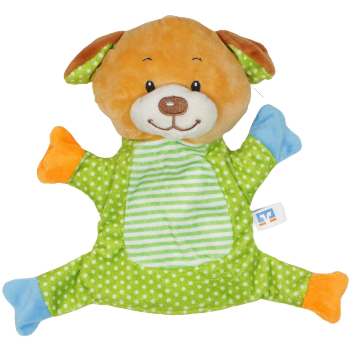 123000019670 DG Verlag Volksbank, grüner Hund Handpuppe Kumpel Leo 18cm 25cm Braun