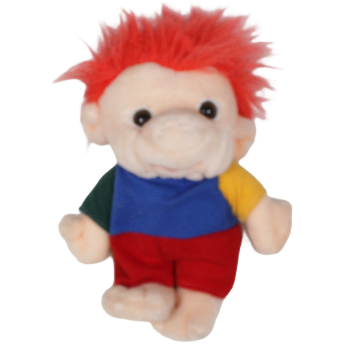 123000019980 Unbekannt Troll mit roten Haaren und bunter Kleidung Plüschfigur Kumpel Leo 23cm _Vintage_ ebay - stofftiere