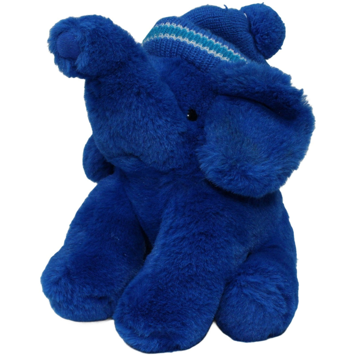 123000020666 Unbekannt Blauer Elefant mit Strickmütze Kuscheltier Kumpel Leo 25cm _Vintage_ Blau