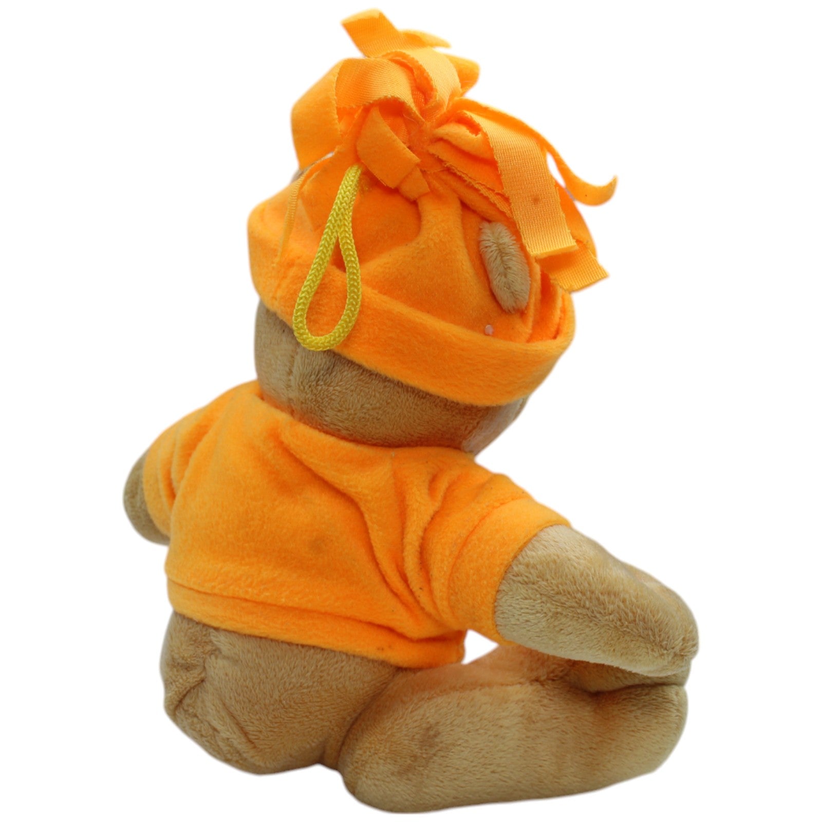 12310170 Braun Plüschwaren Teddybär mit orangem Pullover und Mütze Kuscheltier Kumpel Leo Bär Gebraucht Teddy