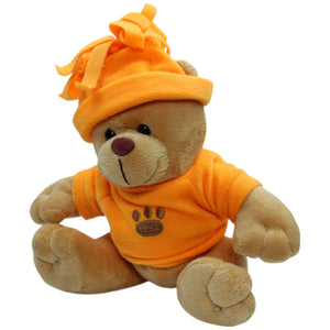 12310170 Braun Plüschwaren Teddybär mit orangem Pullover und Mütze Kuscheltier Kumpel Leo Bär Gebraucht Teddy