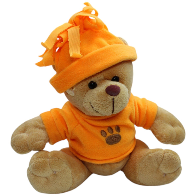 12310170 Braun Plüschwaren Teddybär mit orangem Pullover und Mütze Kuscheltier Kumpel Leo Bär Gebraucht Teddy