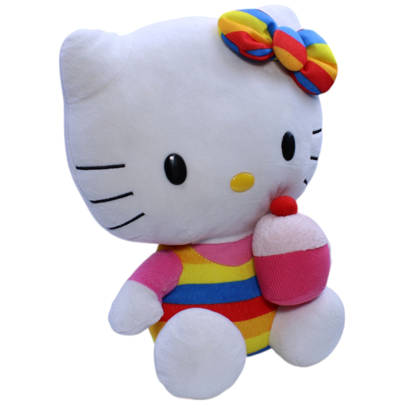 12310320 TY Große Hello Kitty mit Cupcake, bunt - gestreift Kuscheltier Kumpel Leo Gebraucht Katze