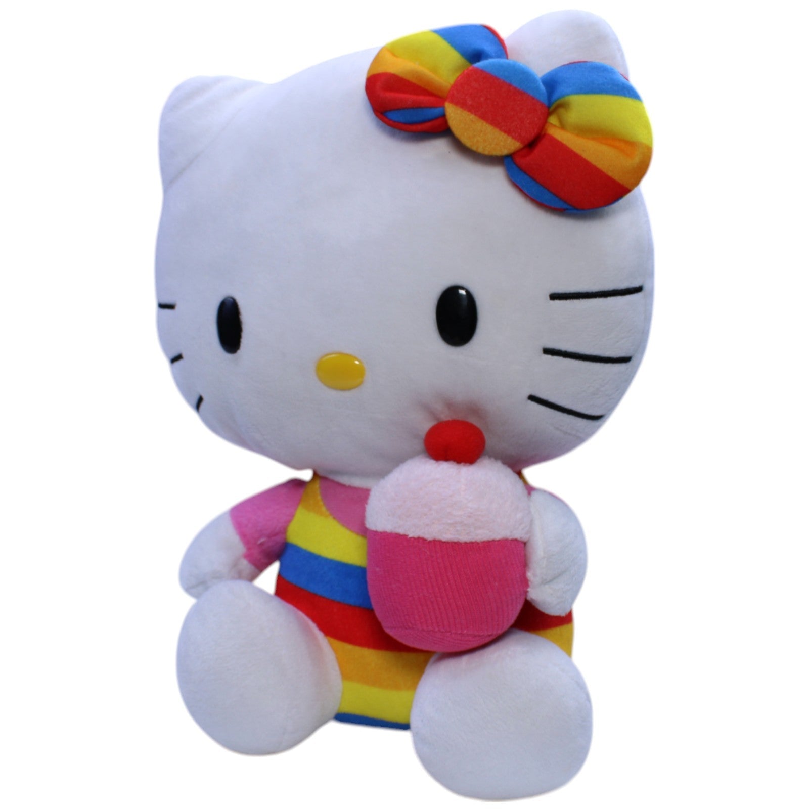 12310320 TY Große Hello Kitty mit Cupcake, bunt - gestreift Kuscheltier Kumpel Leo Gebraucht Katze