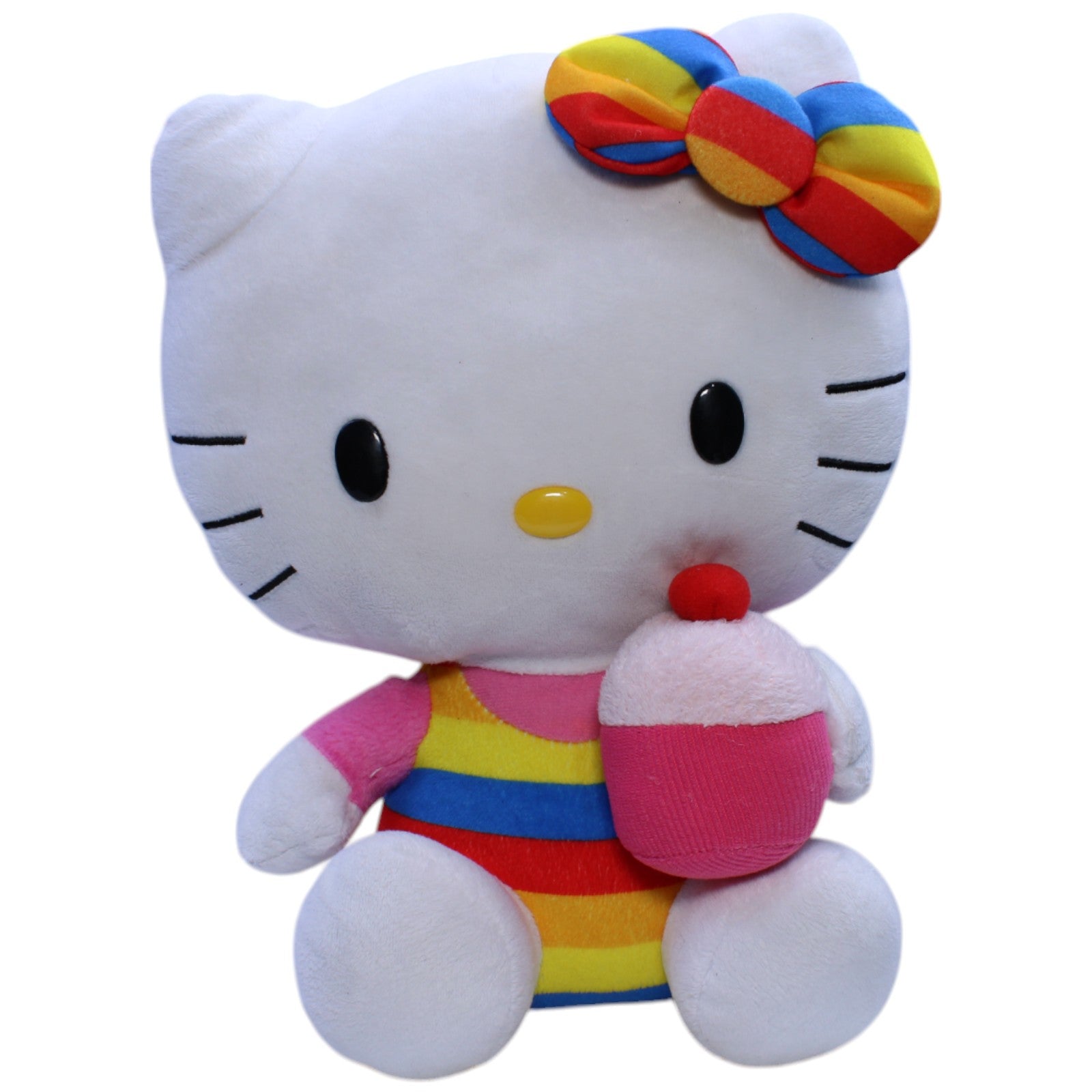 12310320 TY Große Hello Kitty mit Cupcake, bunt - gestreift Kuscheltier Kumpel Leo Gebraucht Katze