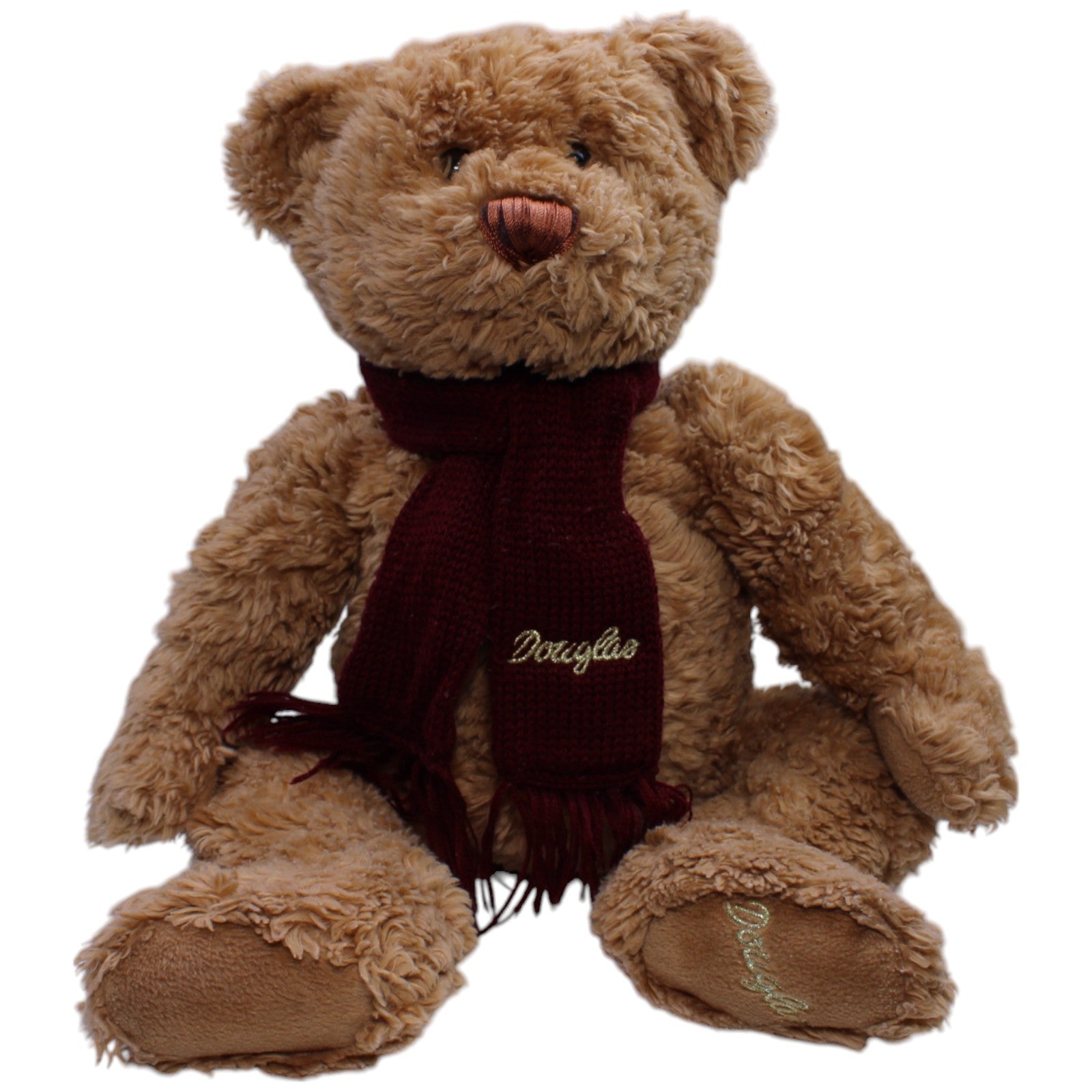 12310706 Douglas XL Douglas Teddybär mit weinrotem Schal, sitzend Kuscheltier Kumpel Leo Bär Gebraucht Teddy