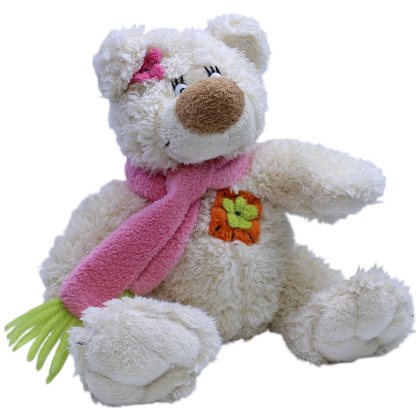 12310710 Unbekannt Cremefarbiger Teddybär mit Schal Kuscheltier Kumpel Leo Bär Gebraucht Teddy