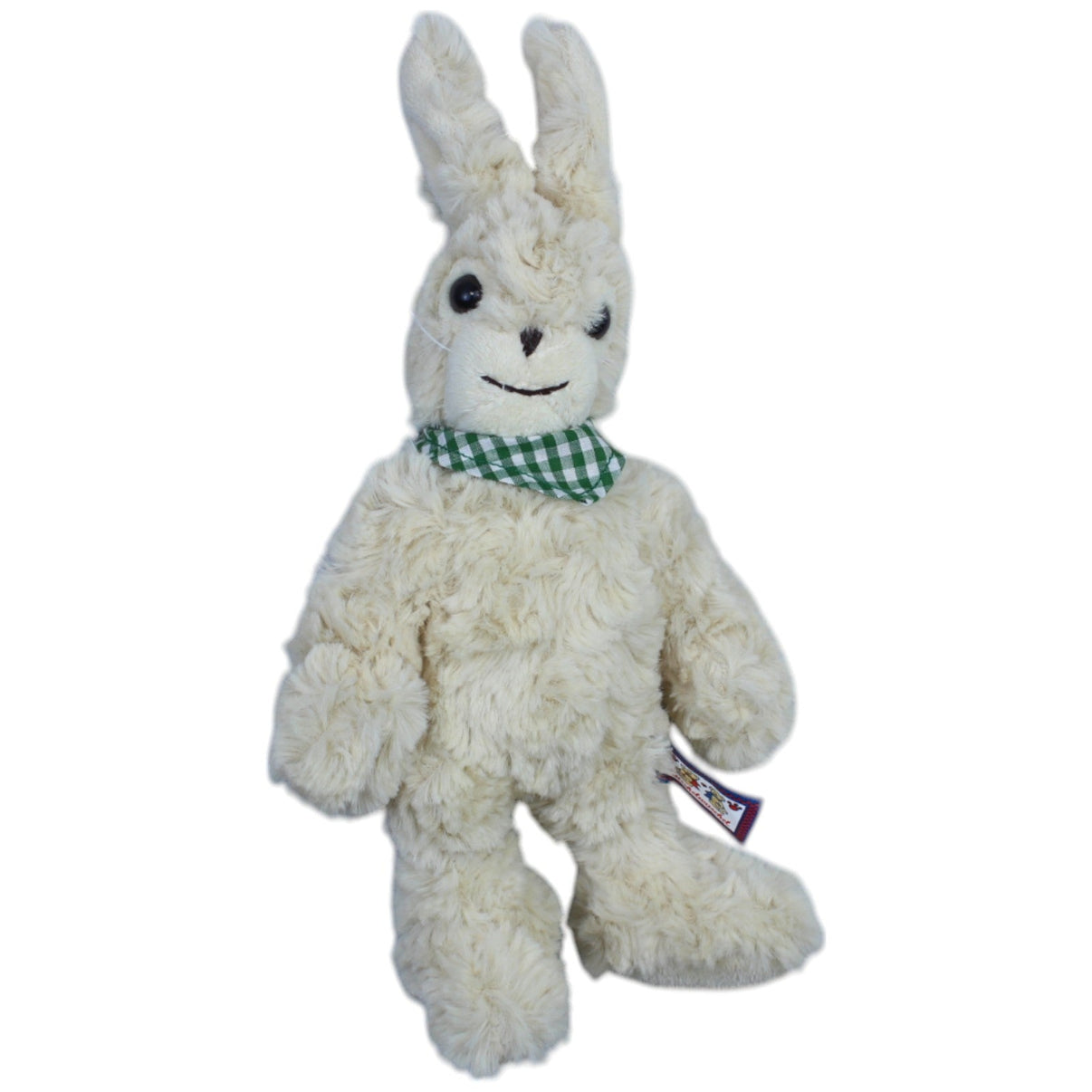 12311342 Kuschelwuschel Beiger Hase mit grün - kariertem Halstuch Kuscheltier Kumpel Leo Gebraucht Kaninchen Osterhase