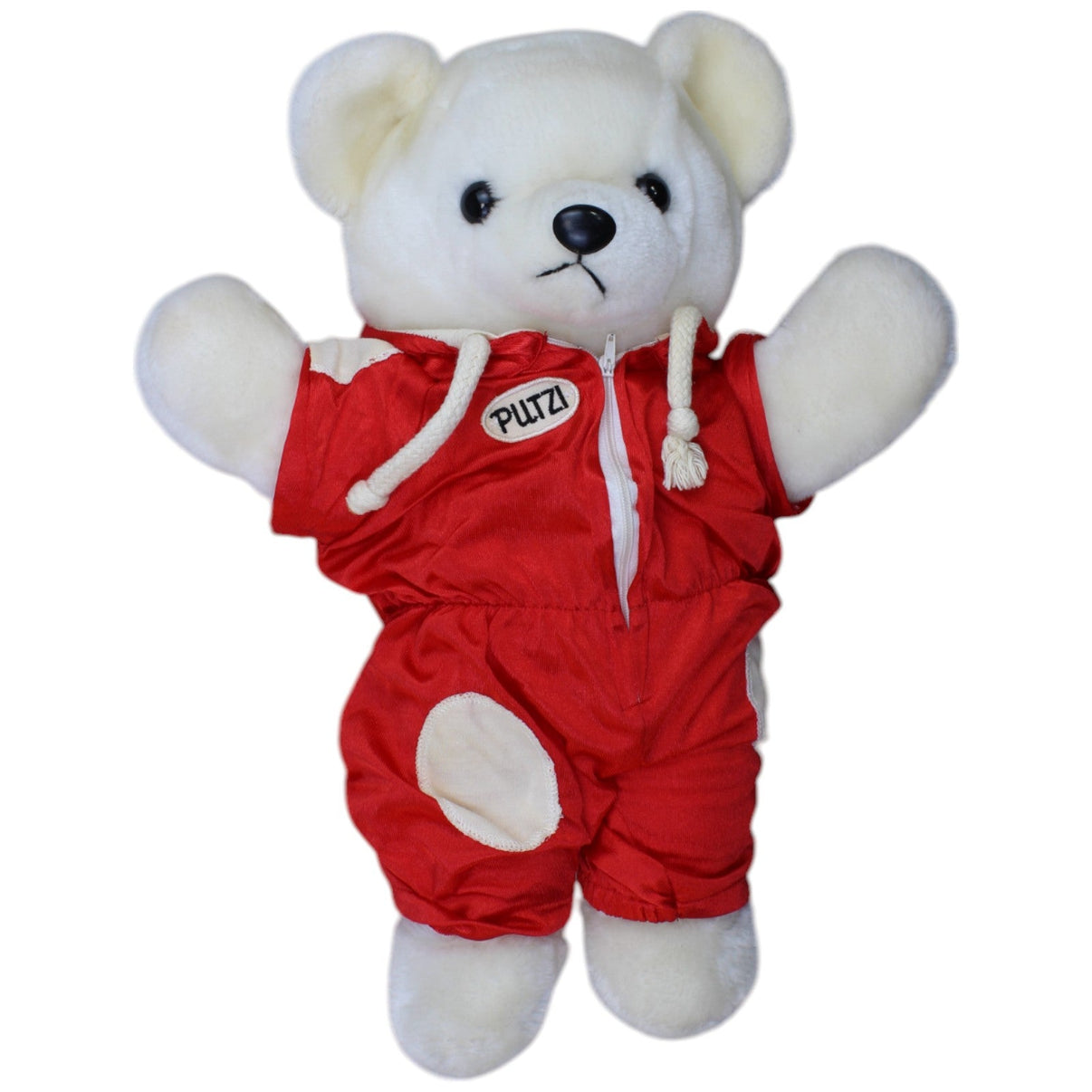 12311396 Heunec Weißer Teddybär PUTZI mit rotem Trainingsanzug Kuscheltier Kumpel Leo Bär Gebraucht Teddy