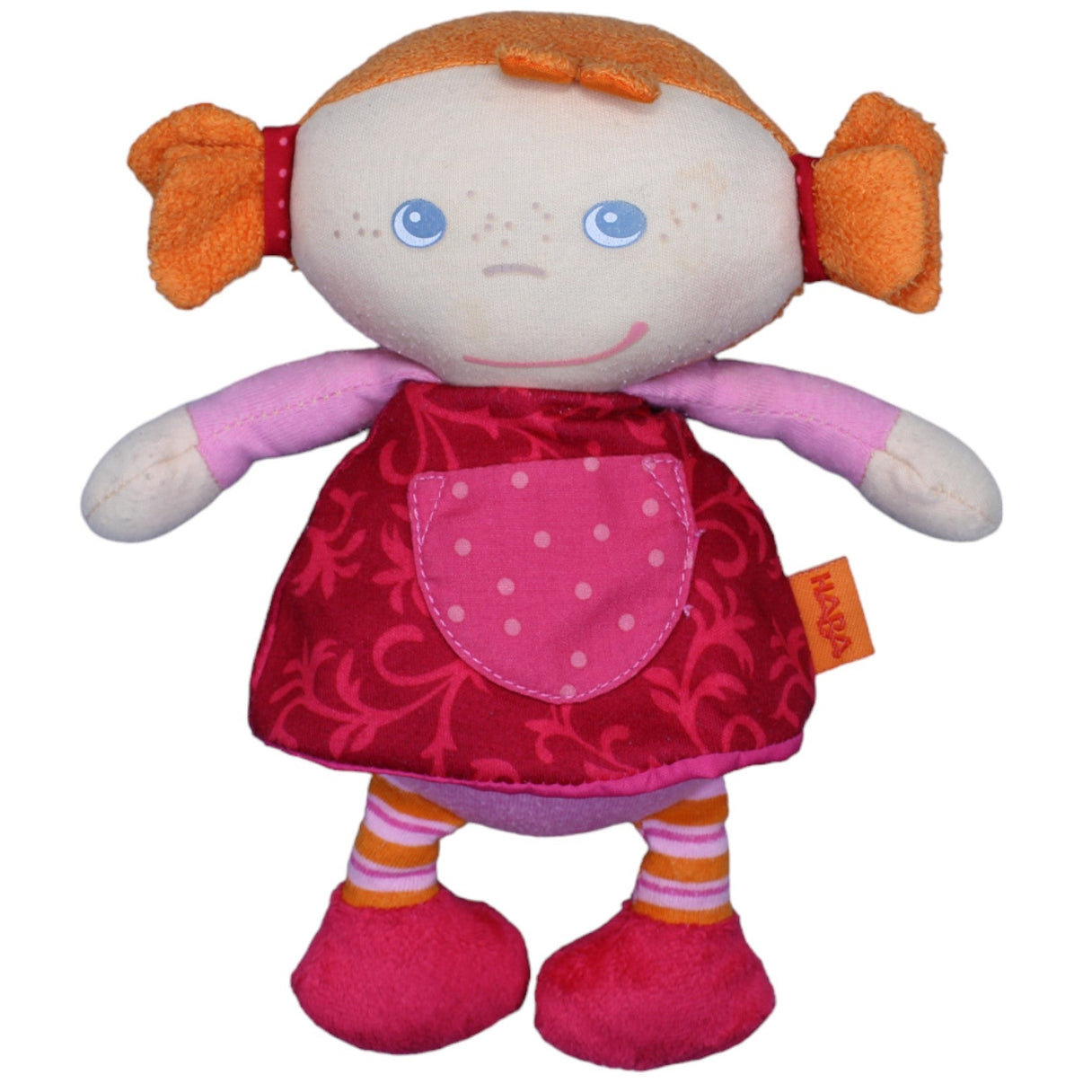 1233500 HABA Kuschelpuppe, Mädchen mit Kleid & roten Haaren Puppe Kumpel Leo Gebraucht