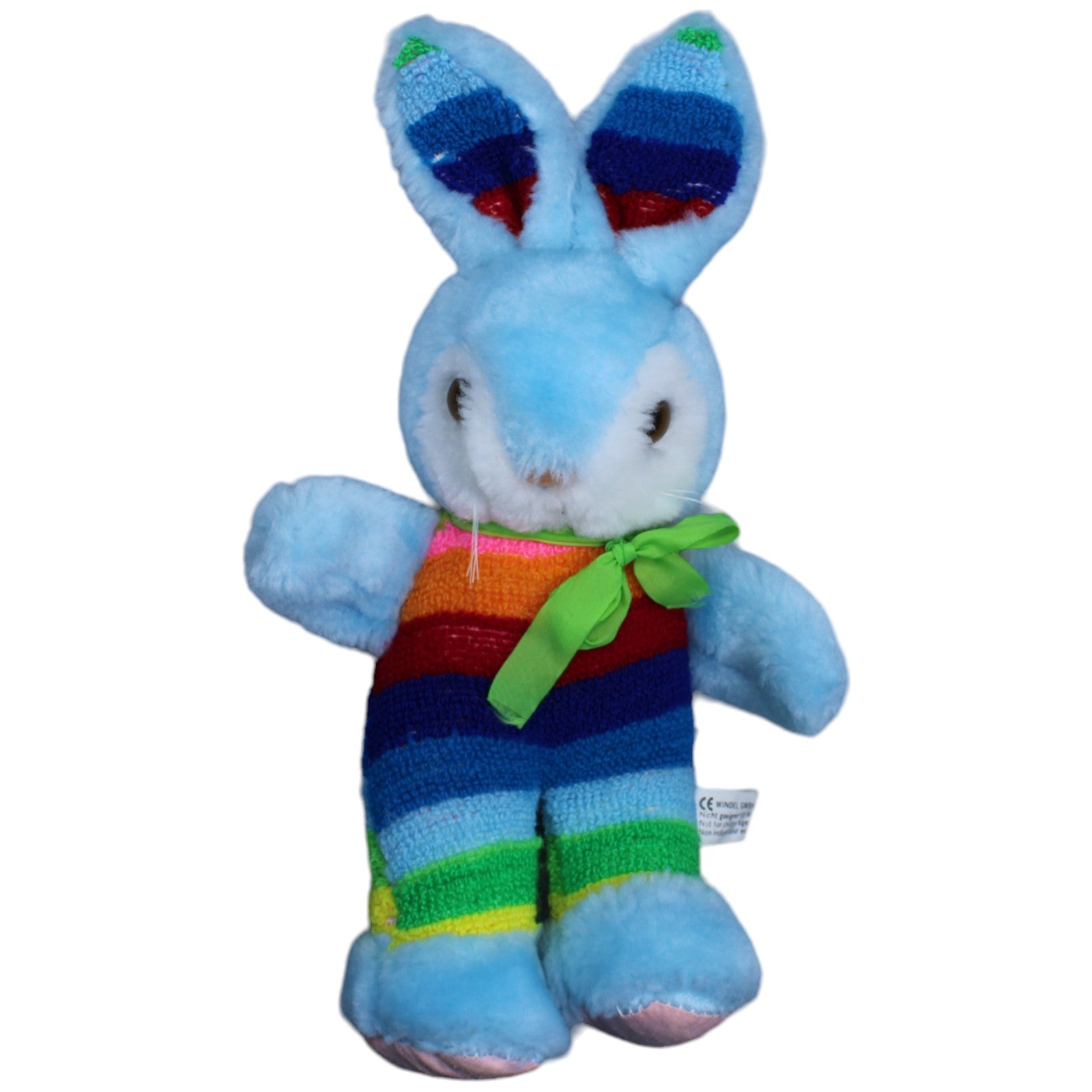 1233671 Windel Vintage Blauer Hase, bunt-gestreift Kuscheltier Kumpel Leo Gebraucht