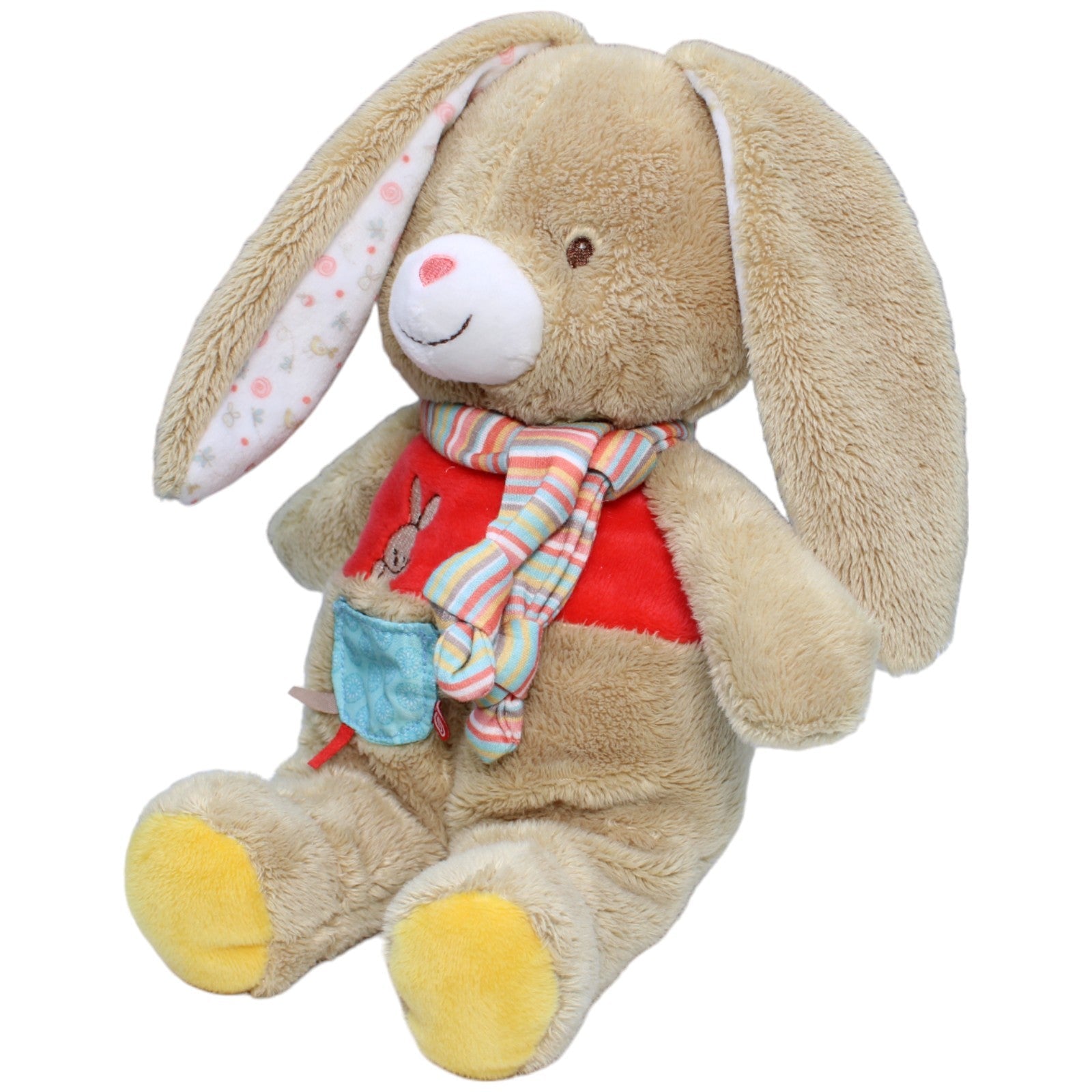 1233996 Nicotoy Hase mit buntem Schal, beige Kuscheltier Kumpel Leo Gebraucht Ostern