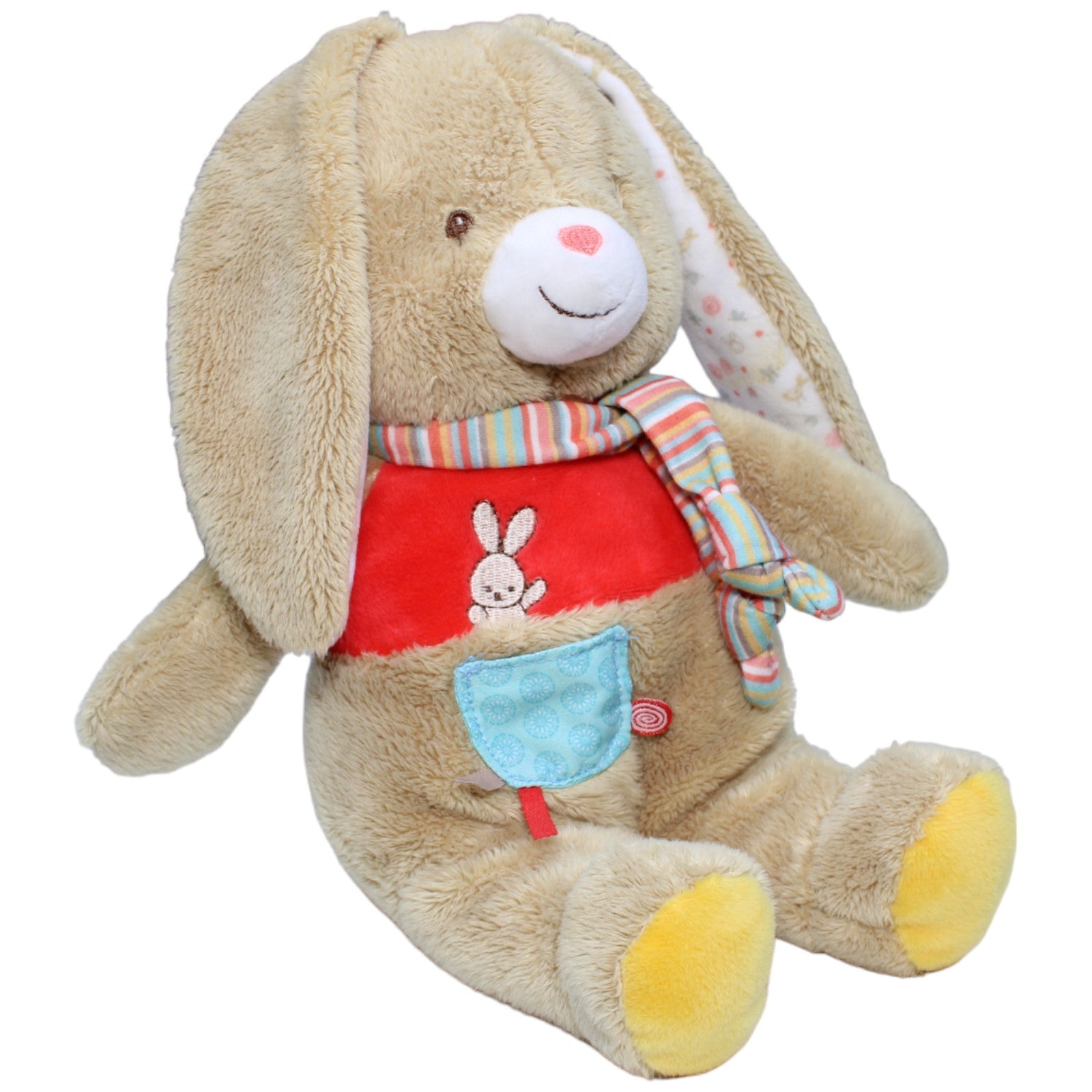 1233996 Nicotoy Hase mit buntem Schal, beige Kuscheltier Kumpel Leo Gebraucht Ostern