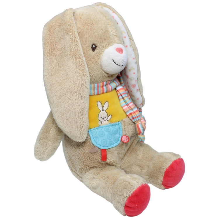 1235013 Nicotoy Hase mit buntem Schal, gelb Kuscheltier Kumpel Leo Gebraucht Ostern